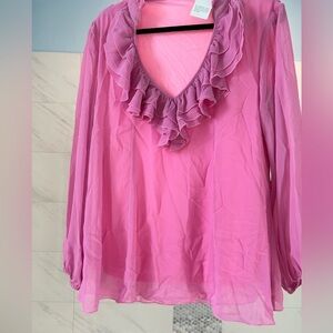 Beautiful shear ruffle pink blouse size small